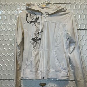 Reebok White Women's Zip Hoodie with Gray Floral Accent